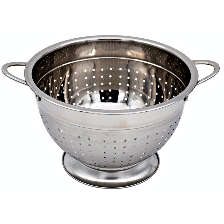 Cos fructe si legume din inox tip strecuratoare, cu manere, diametru 24 cm, argintiu