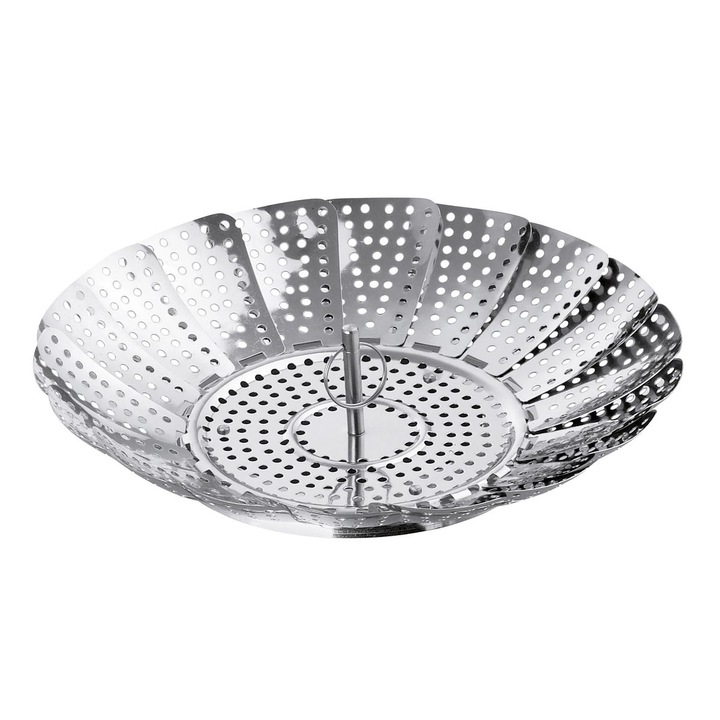 Sita pentru gatit la aburi Kuhn Rikon, Steamer Insert, Ø 16-24 cm, pliabila, calitate premium, manere ergonomice, otel inoxidabil, compatibila cu toate vasele, lavabila in masina de spalat vase, inox