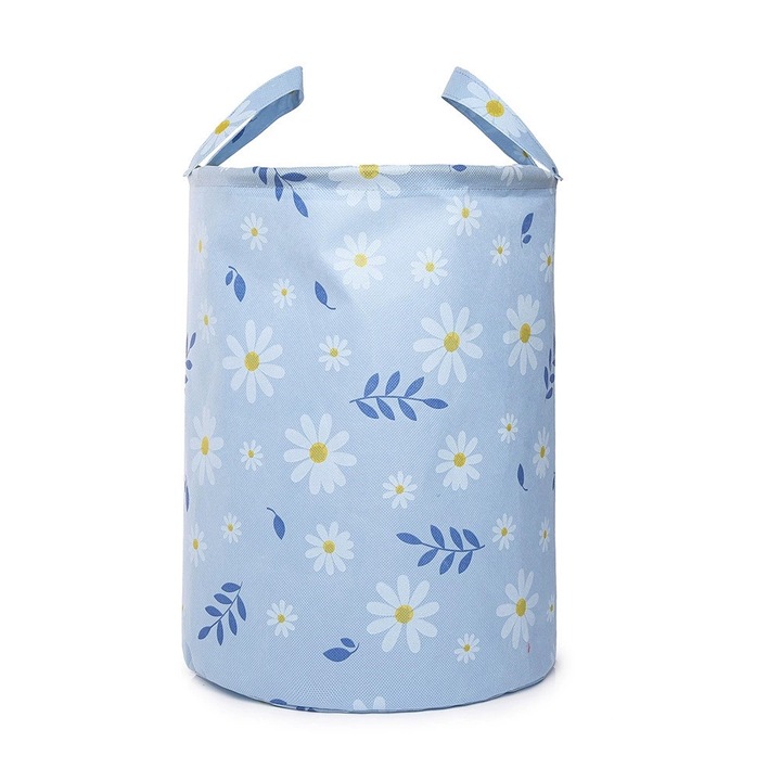Cos pliabil pentru depozitarea jucariilor sau a hainelor, 45 * 35cm, stil margareta, albastru