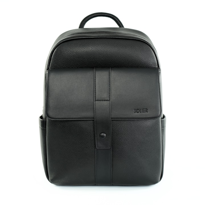 Solier FV04 Rimelle fekete bőr hátizsák – tágas, elegáns, cipzáras zsebekkel