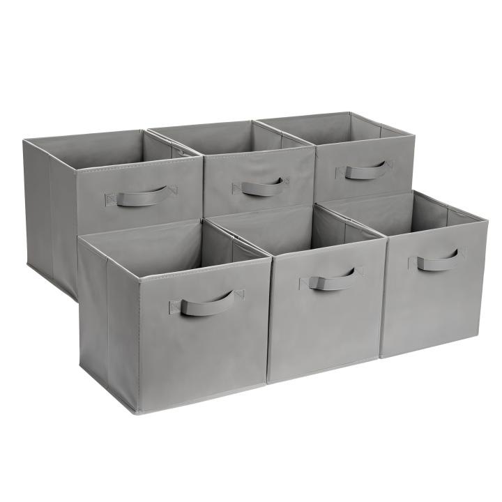 Set 6 Cutii de Depozitare Pliabile, 27x27x27 cm, Gri inchis, Multifunctionale pentru Organizare Jucarii si Haine