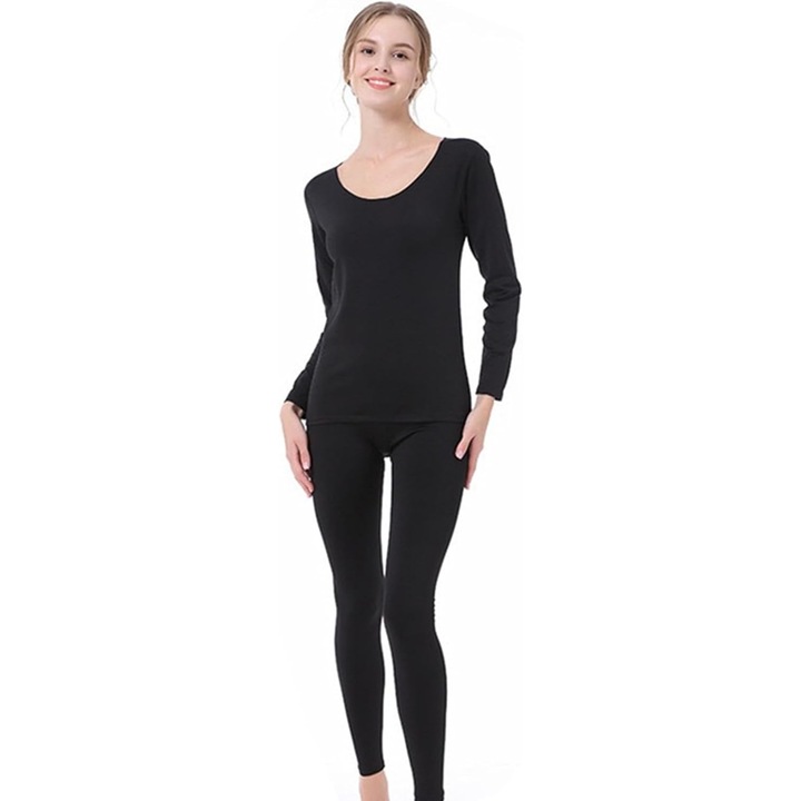 Set lenjerie termica dama pentru iarna, potrivita pentru schi, marime XXL, Negru