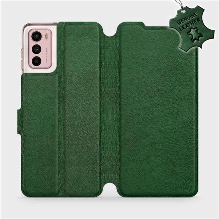 Husa flip din piele naturala Mobiwear, pentru Motorola Moto G42, verde, cu suport si inchidere magnetica