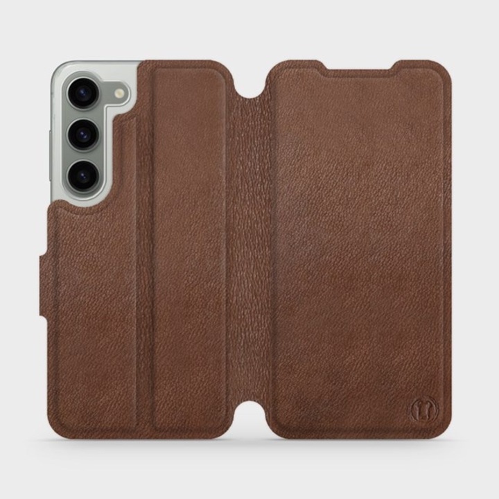 Husa flip din piele naturala MobiWear pentru Samsung Galaxy S23, maro, suport, rezistent la socuri