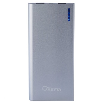 Acumulator extern 12000 mah, Akyta, carcasa eleganta din aluminiu, silver, cu cablu suplimentar iPhone si LED nivel incarcare Acumulator extern 12000 mah, Akyta, carcasa eleganta din aluminiu, silver, cu cablu suplimentar iPhone si LED nivel incarcare