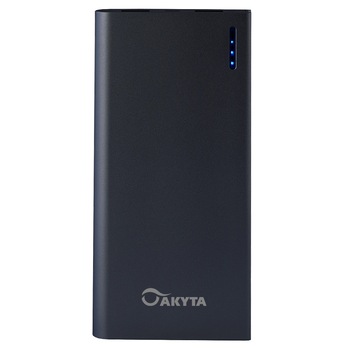 Acumulator extern 12000 mah, Akyta, carcasa eleganta din aluminiu, black, cu LED nivel incarcare Acumulator extern 12000 mah, Akyta, carcasa eleganta din aluminiu, black, cu LED nivel incarcare