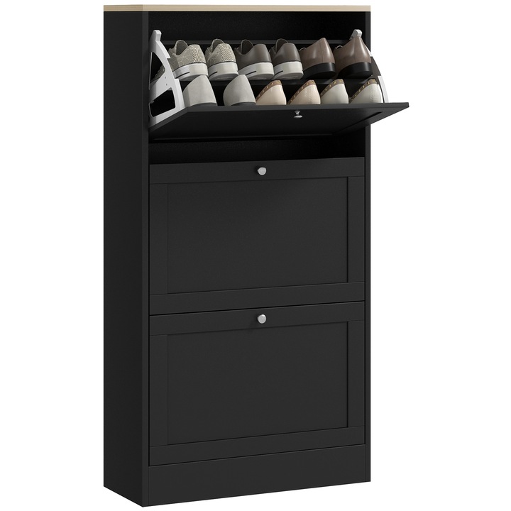 Шкаф за обувки, 3 чекмеджета, 2 регулируеми нива, Homcom, 60x23,5x115 см, черен