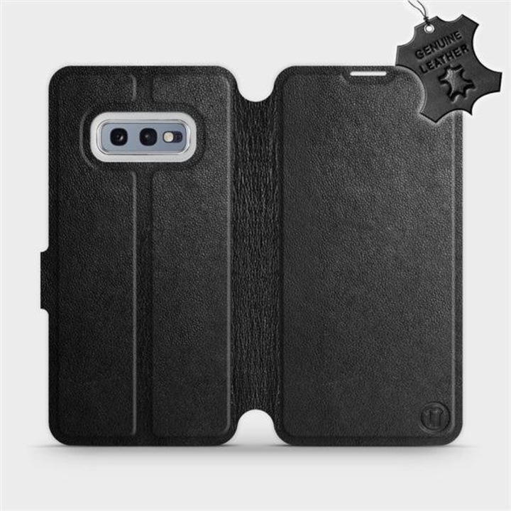 Husa flip din piele naturala MobiWear, pentru Samsung Galaxy S10e, neagra, cu suport si inchidere magnetica