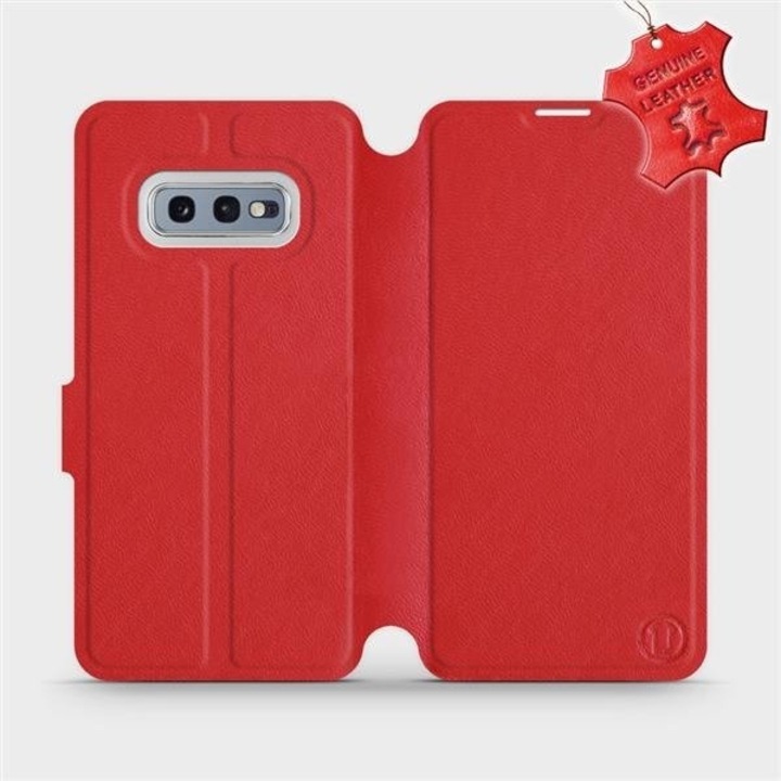 Husa flip din piele naturala MobiWear, rosie, pentru Samsung Galaxy S10e, cu suport si inchidere magnetica