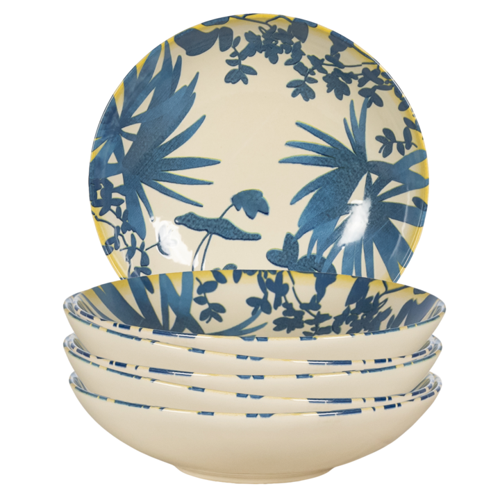 Set 6 farfurii adanci, 21 cm, Ivoire cu frunze albastre inchis