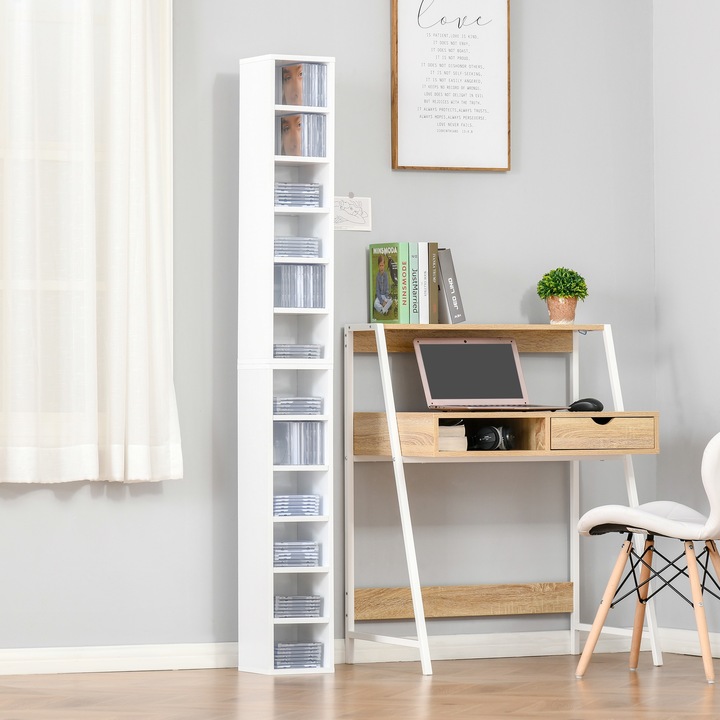 Biblioteca Raft Homcom, Set din 2 Piese cu 12 Rafturi din Lemn, 21x19,2x88,3 cm, Alb