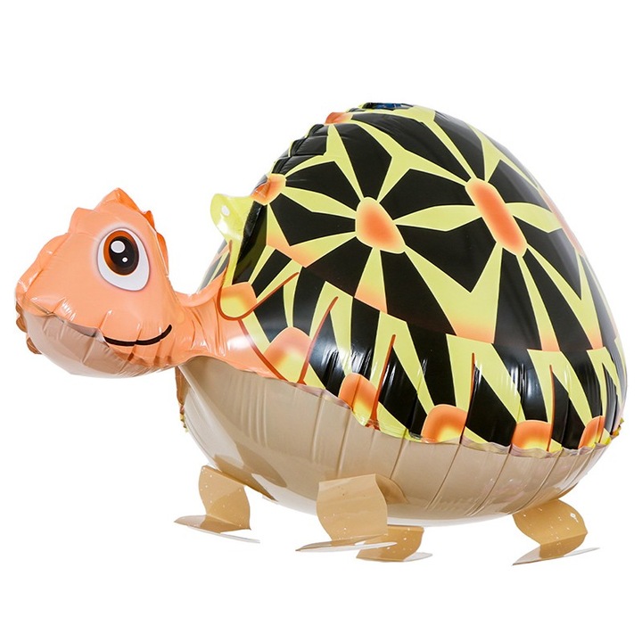 Балон от Метализирано Фолио, Leski, Анимирана Фигурка, Модел Костенурка, 61x32 см, Индивидуална Опаковка, Включена Сламка, Надуване с Въздух или Хелий, Многоцветен