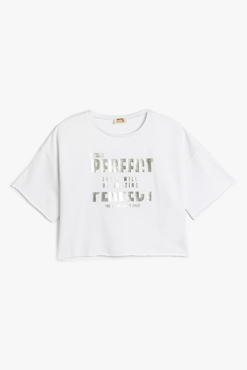 KOTON, Tricou crop de bumbac, Alb, Argintiu, 146-152 CM