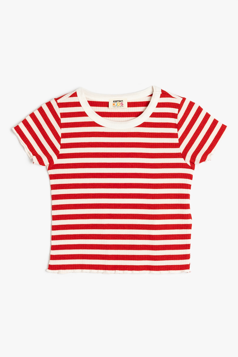 KOTON, Tricou crop slim fit, Rosu, Alb, 134-140 CM