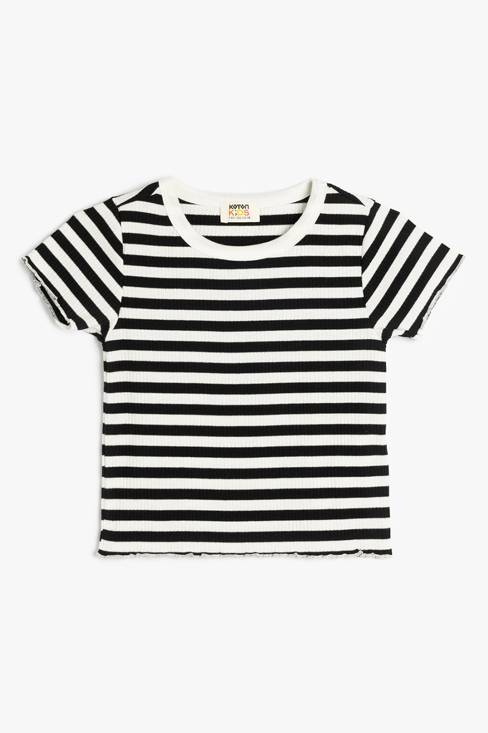 KOTON, Tricou crop slim fit, Alb, Bleumarin, 158-164 CM