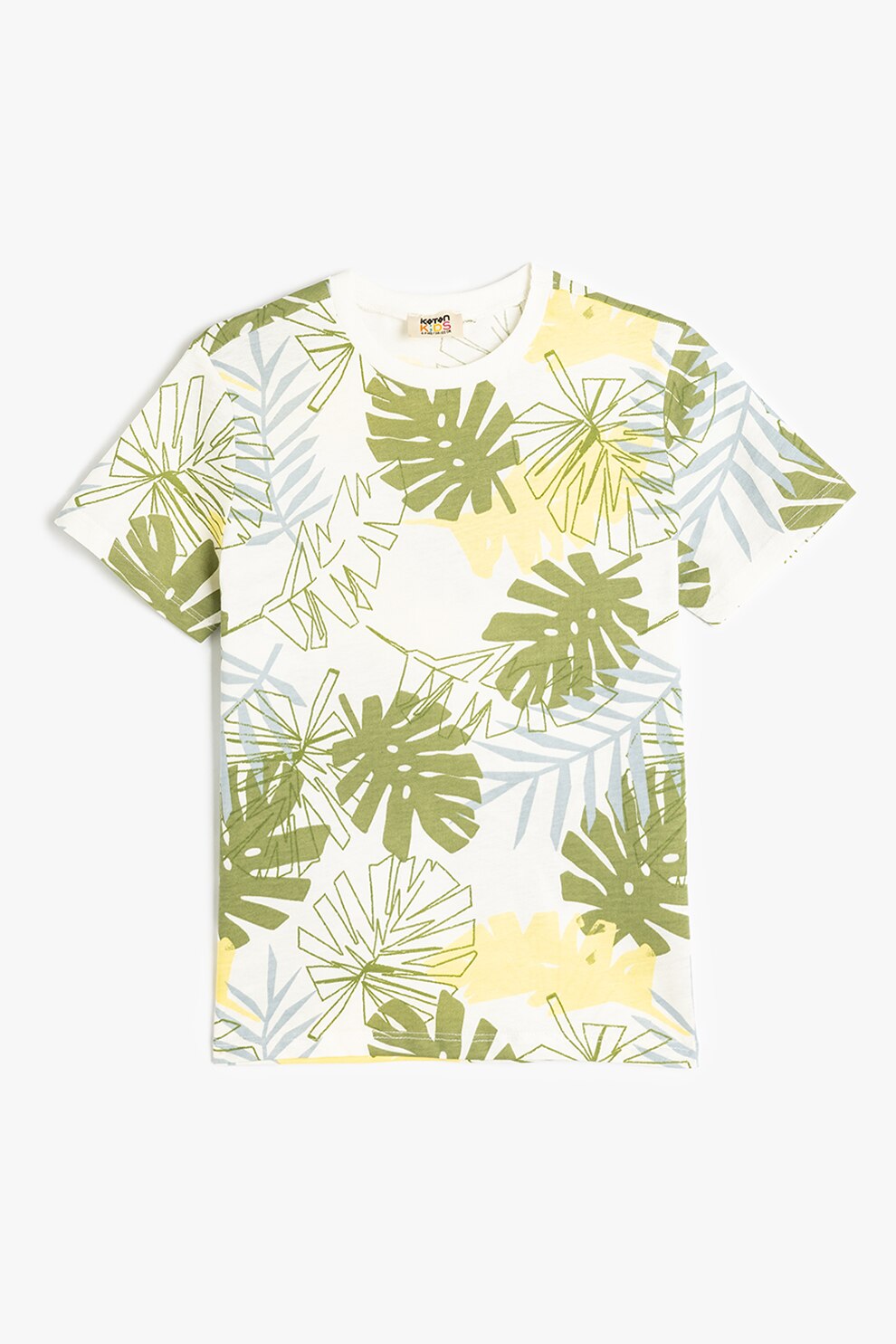 KOTON, Tricou din bumbac cu imprimeu cu frunza, Alb, Verde spranghel, 122-128 CM