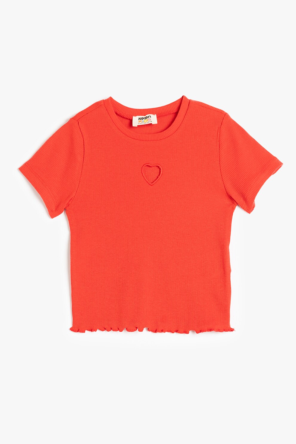 KOTON, Tricou striat cu decolteu la baza gatului, Rosu vermillion, 158-164 CM