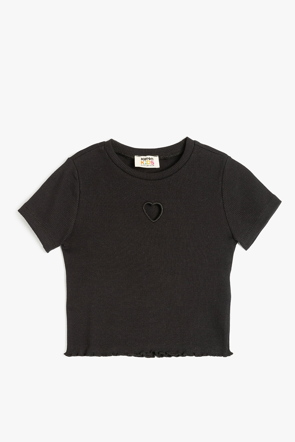 KOTON, Tricou striat cu decolteu la baza gatului, Negru, 110-116 CM