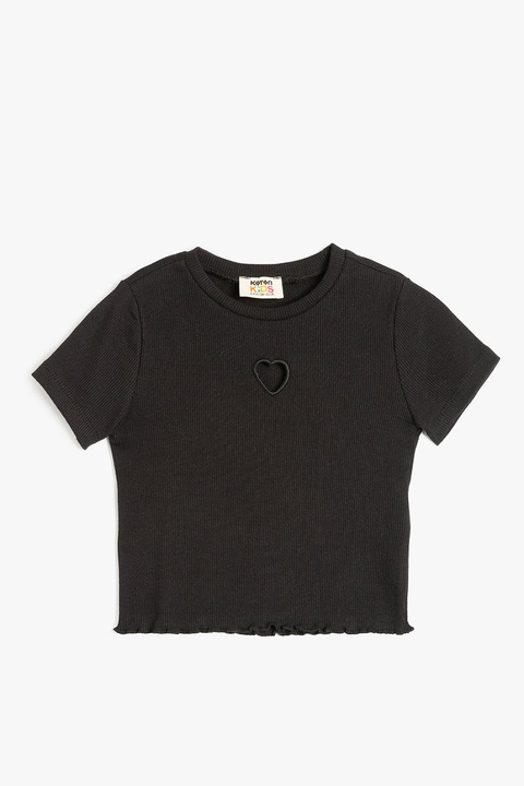 KOTON, Tricou striat cu decolteu la baza gatului, Negru