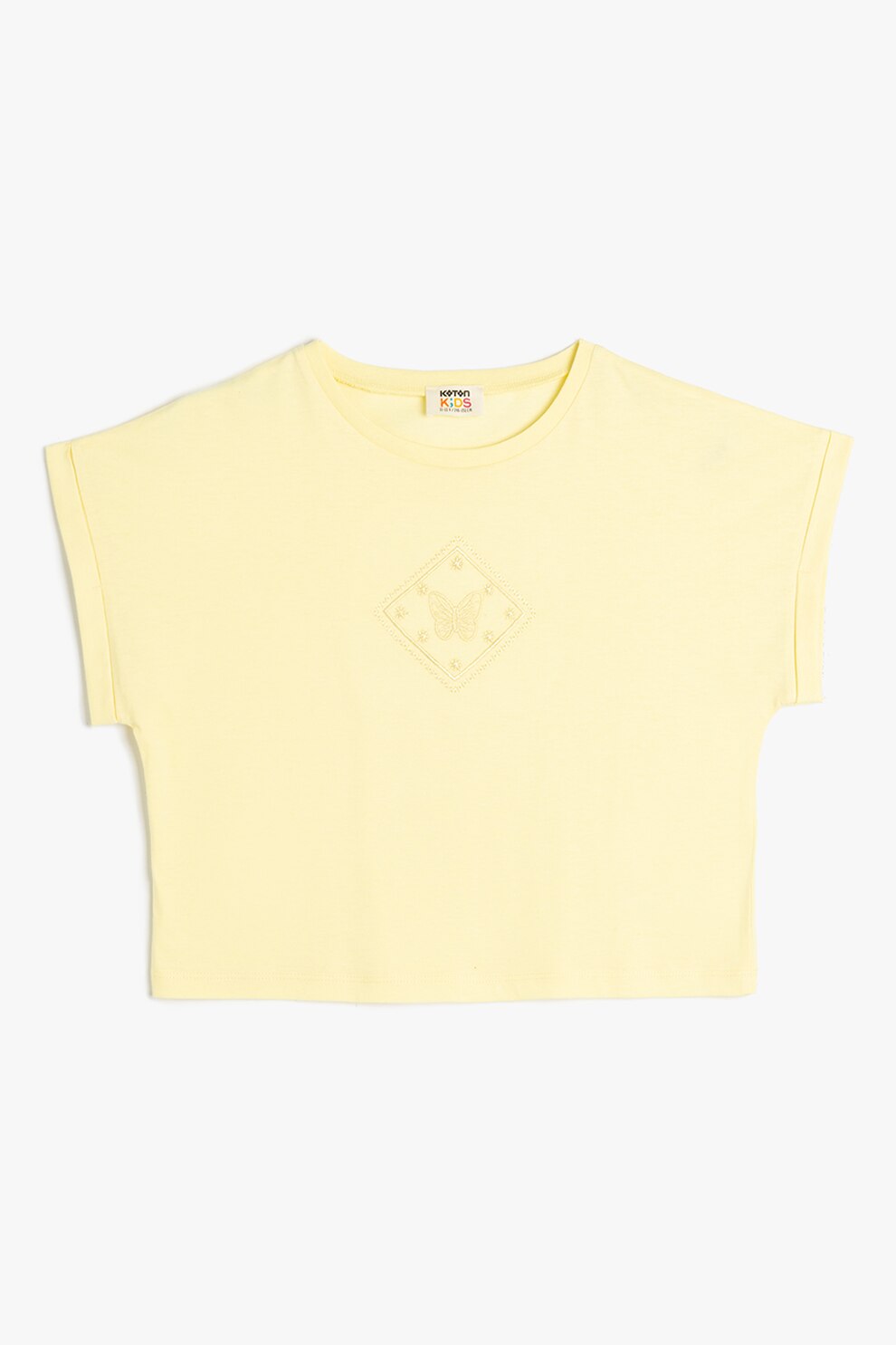 KOTON, Tricou crop din bumbac, Galben pai, 146-152 CM