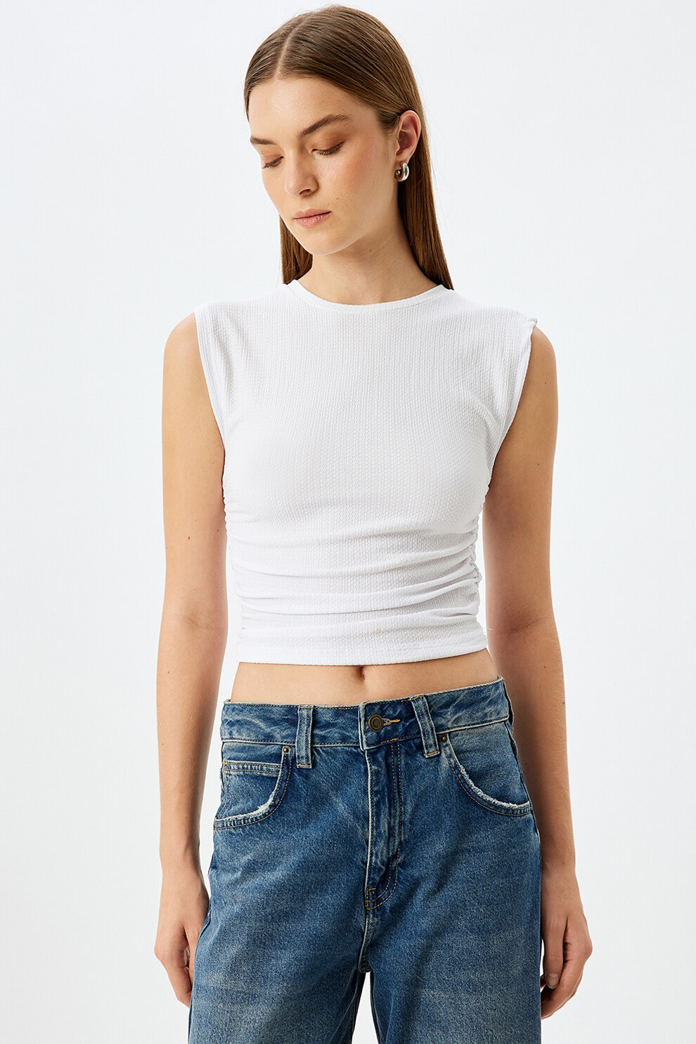 KOTON, Top crop texturat, Alb optic, 2XL - eMAG.ro