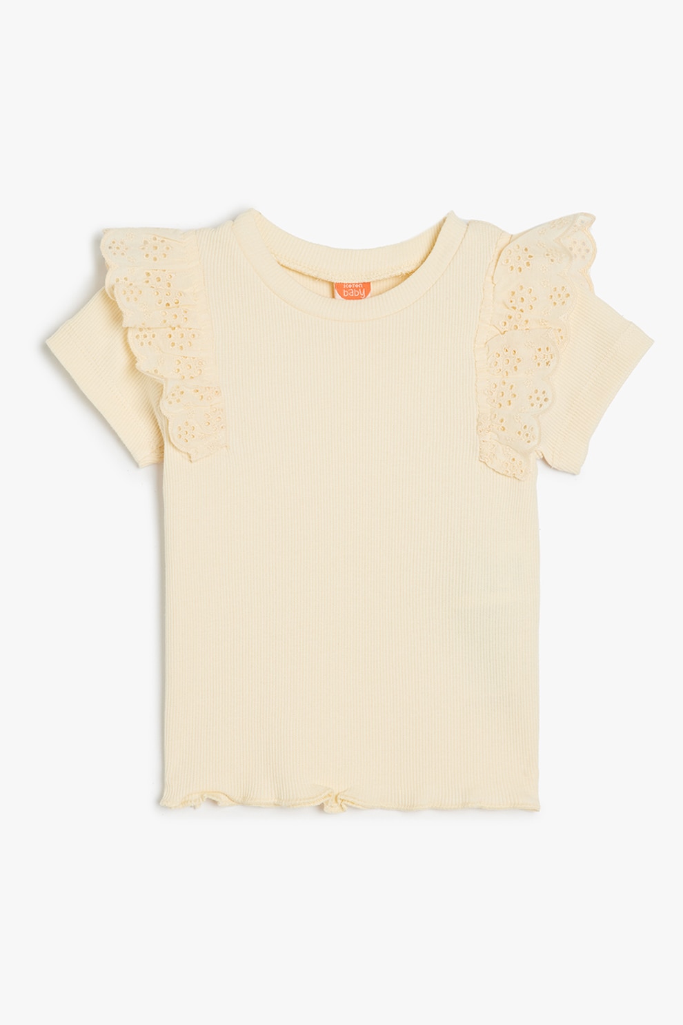 KOTON, Tricou din amestec de bumbac cu volane, Portocaliu pal, 74-80 CM