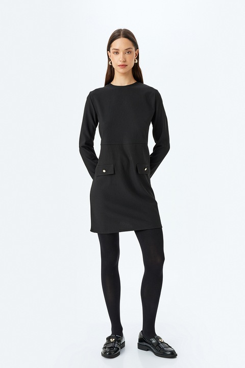 KOTON, Rochie mini uni cu decolteu la baza gatului, Negru, XL