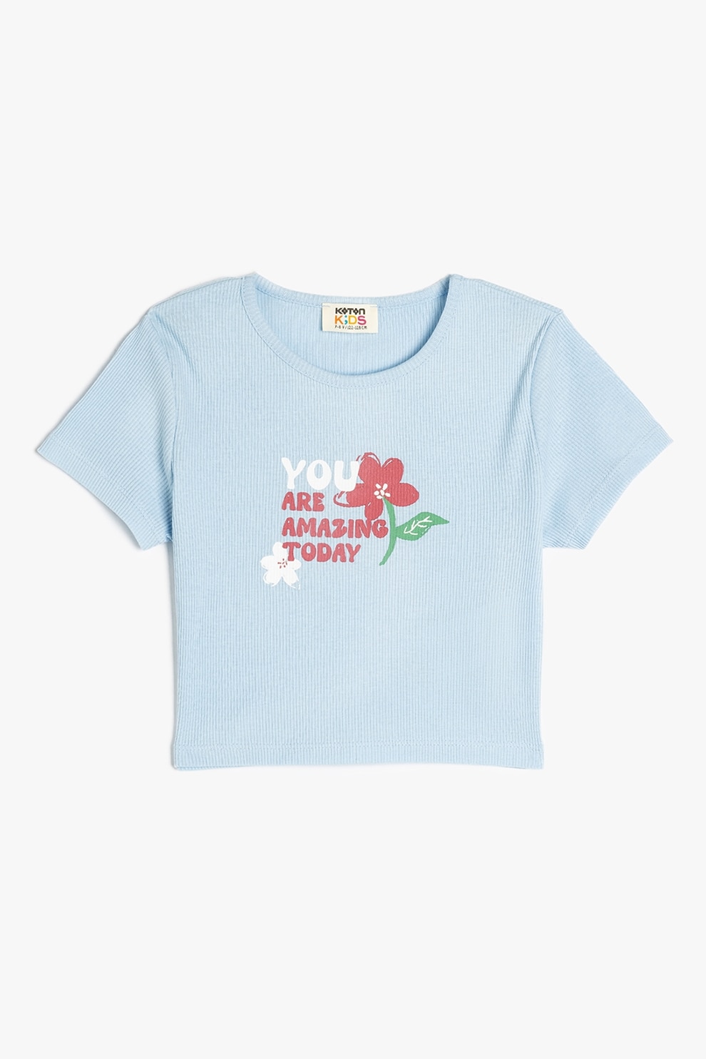 KOTON, Tricou cu imprimeu text, Albastru pastel, 122-128 CM