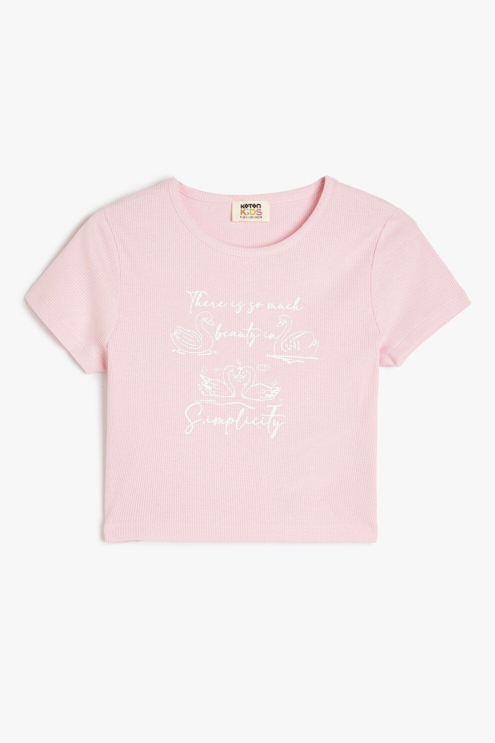 KOTON, Tricou striat cu imprimeu text, Roz pal, 146-152 CM