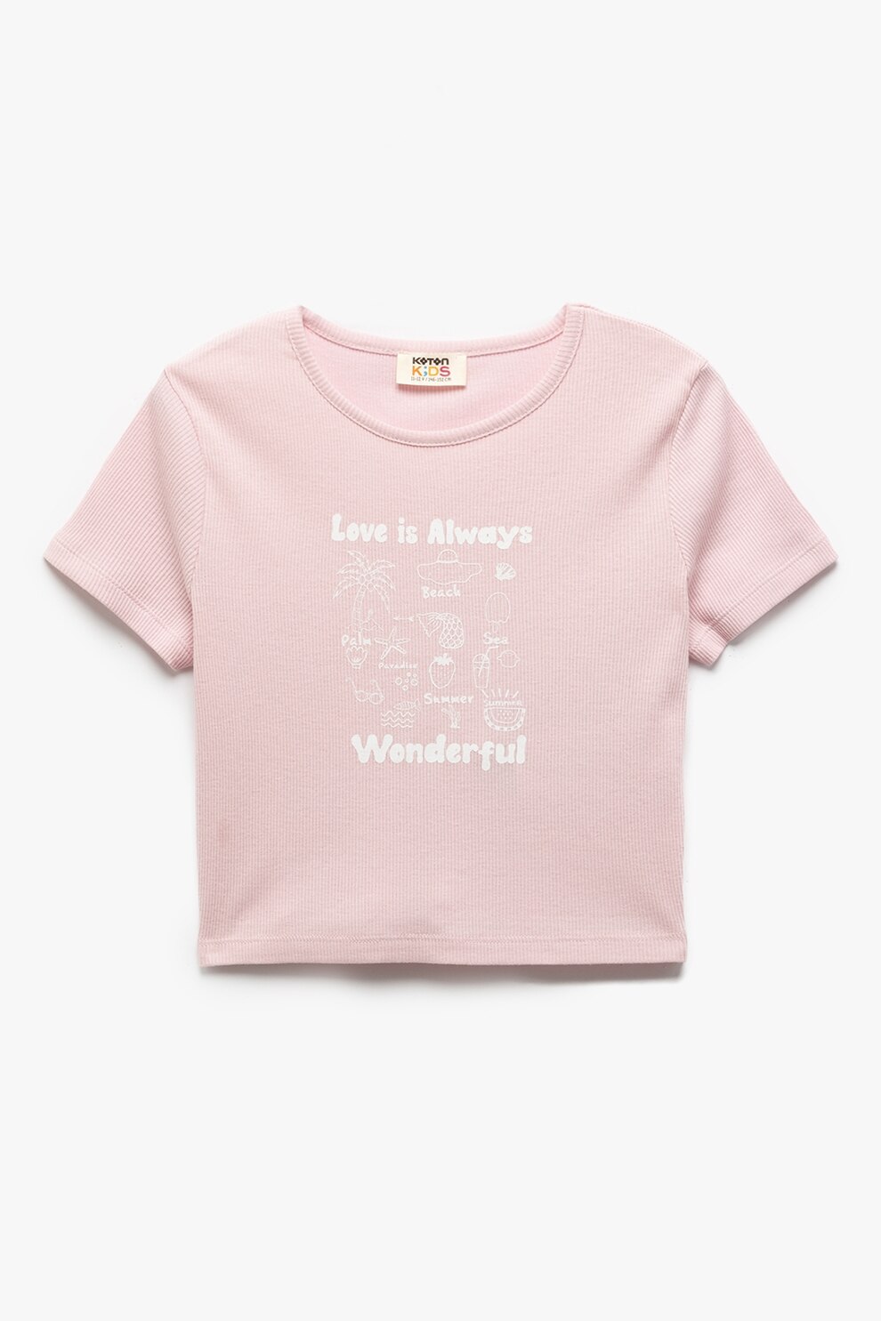 KOTON, Tricou crop de bumbac cu imprimeu text, Roz deschis, 134-140 CM