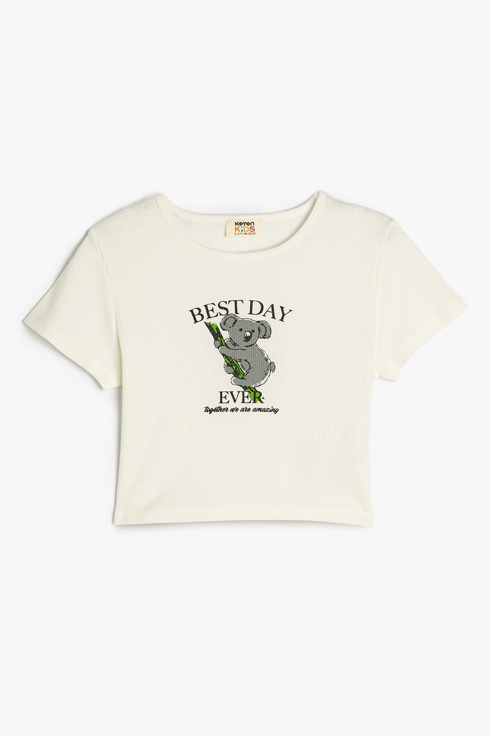 KOTON, Tricou striat cu imprimeu grafic frontal, Alb murdar, 116-122 CM