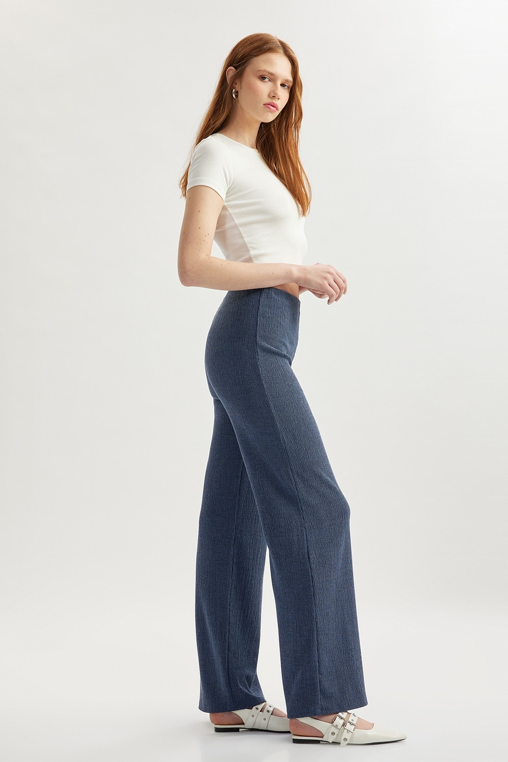 KOTON, Pantaloni uni relaxed fit, Albastru inchis, S