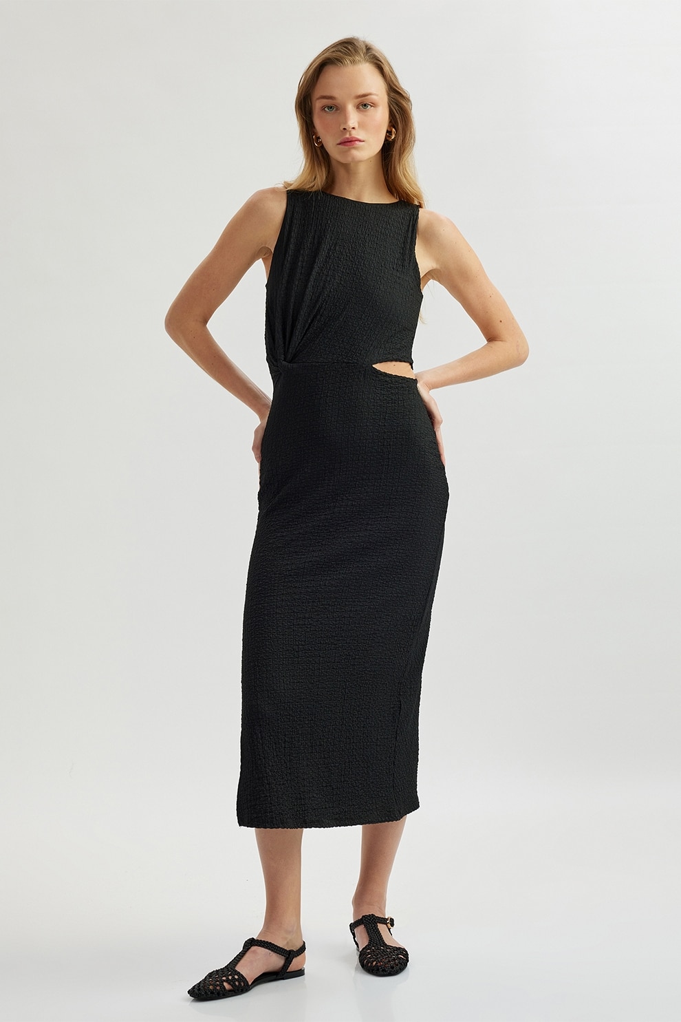 KOTON, Rochie midi cu slit lateral, Negru, S