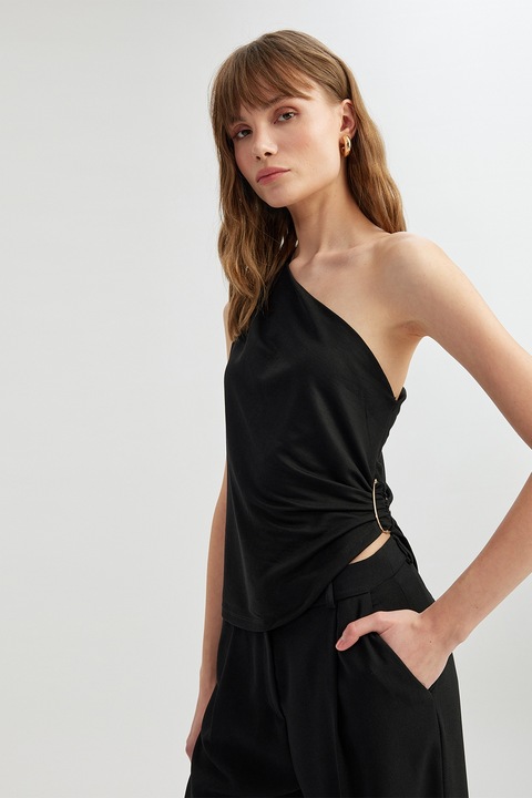 KOTON, Bluza uni cu decolteu pe un umar, Negru