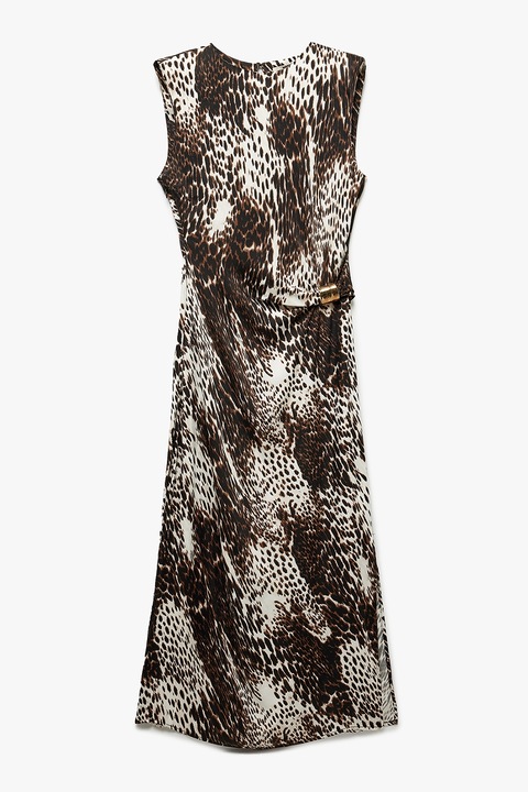 KOTON, Rochie cambrata cu animal print, Negru/Alb murdar