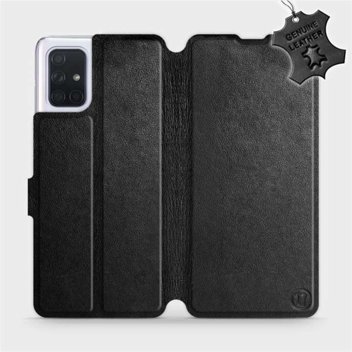 Husa flip din piele naturala MobiWear pentru Samsung Galaxy A71, neagra, cu suport si inchidere magnetica