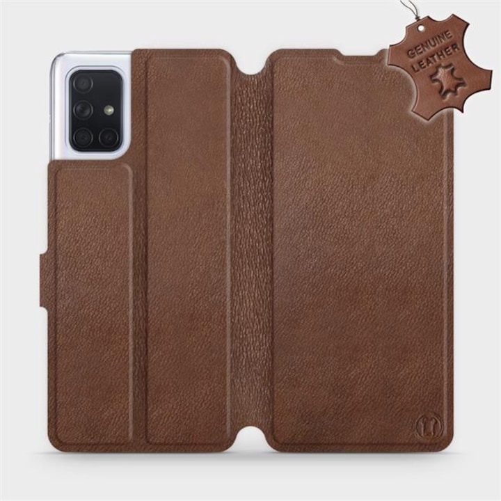 Husa flip din piele naturala MobiWear pentru Samsung Galaxy A71, rezistenta la socuri si zgarieturi, culoare maro