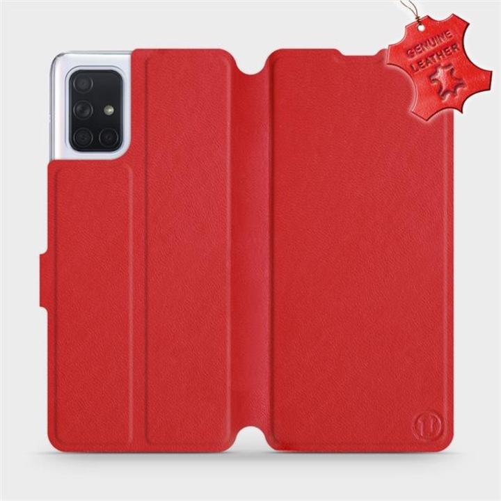 Husa flip din piele naturala MobiWear, rosie, pentru Samsung Galaxy A71, cu suport si inchidere magnetica