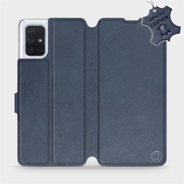 Husa flip din piele naturala MobiWear, pentru Samsung Galaxy A71, albastra, cu suport si inchidere magnetica
