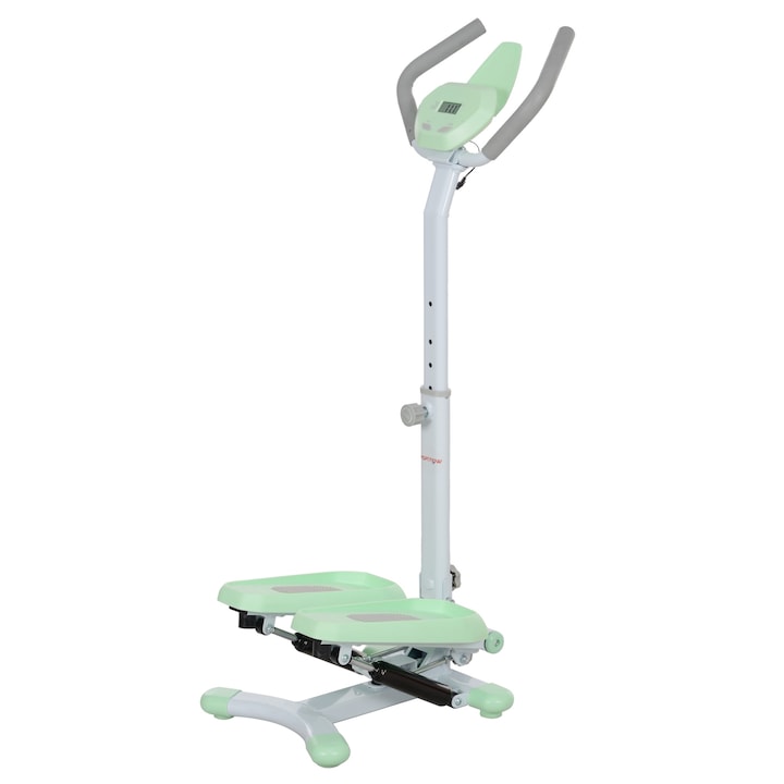 Фитнес степер SPORTNOW, регулируем 10-35 см, LCD монитор, 48x38x108-118 см, бял/зелен