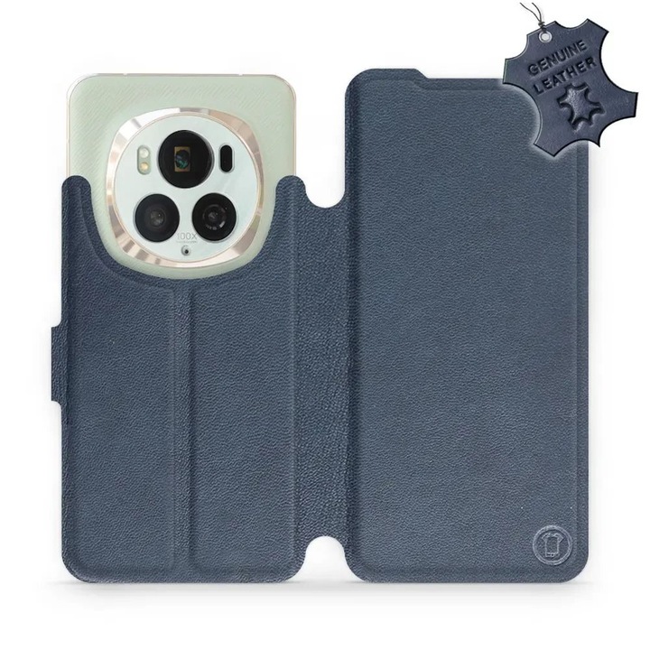 Husa flip din piele pentru telefon Honor Magic6 Pro, albastra, rezistenta la socuri si zgarieturi, fabricata cu grija in Stetin