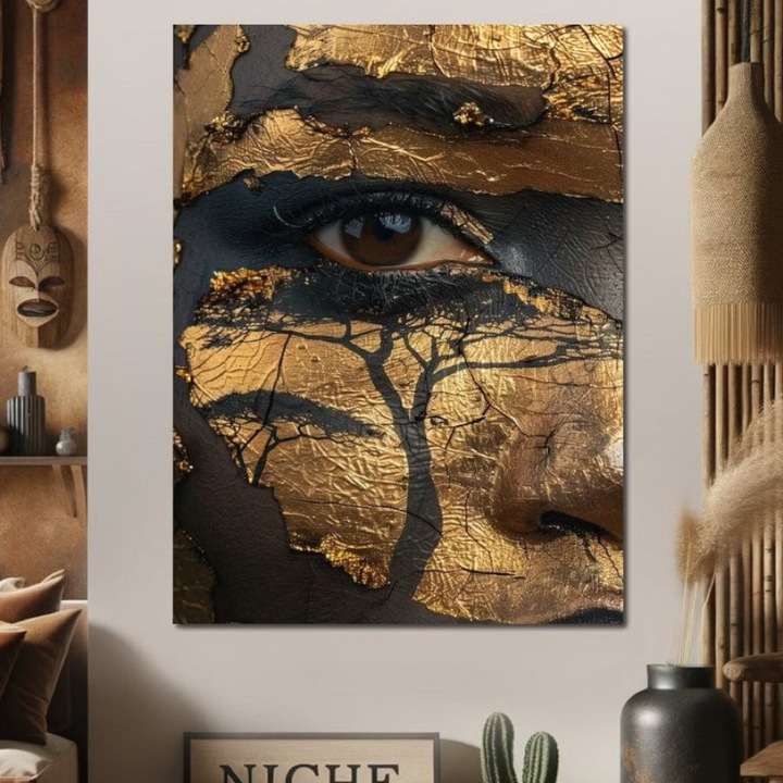Премиум картина върху платно, LuxCanva® G1048, Очите на Земята, 100 X 135 CM, 100% памучно платно 400g/m2, дървена рамка, Африка, Традиция, Тюрбан, Геометрия, Наследство, Екзотика, Автентичност, Хол, Спалня