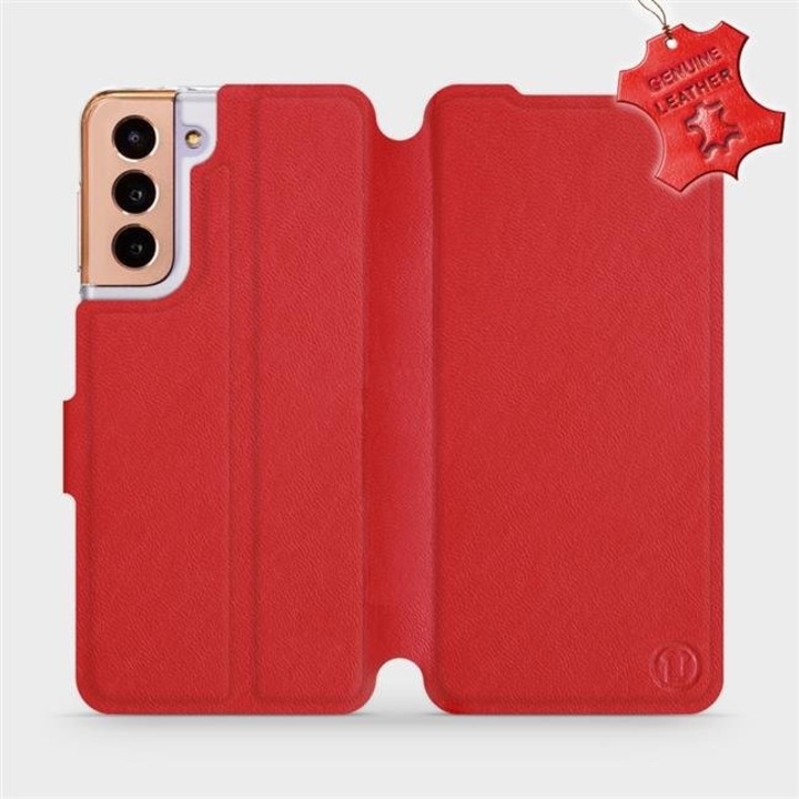 Husa telefon, piele naturala, MobiWear, rosu, pentru Samsung Galaxy S21 5G, cu suport si inchidere magnetica
