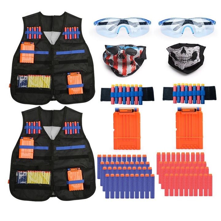 Комплект от 2 тактически елека с маски, очила и стрелички, Rqiurpn, многоцветни, за деца на 7 години