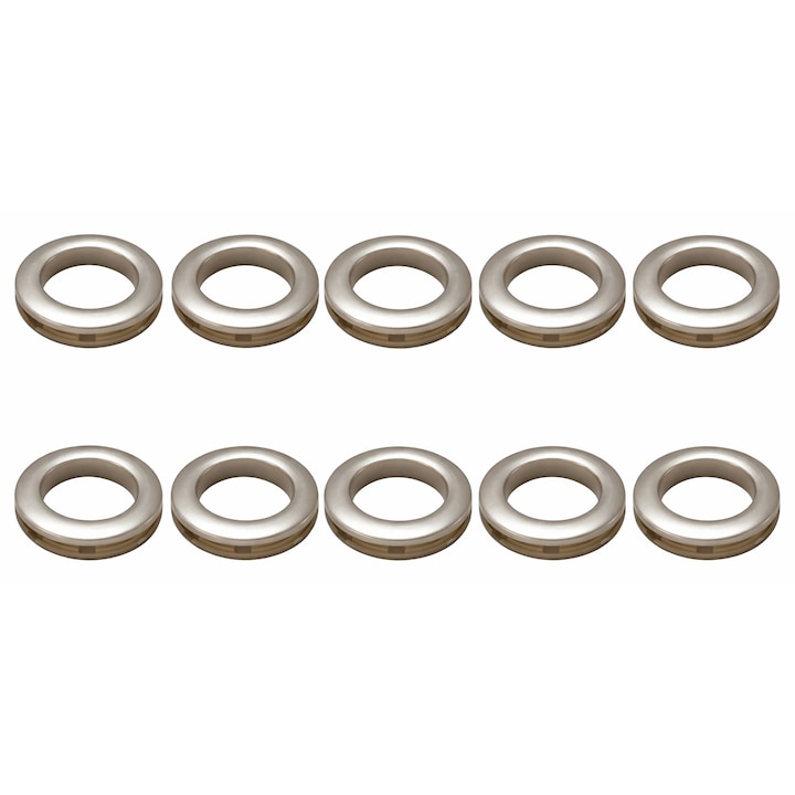 Set 10 inele tip capsa colorate mat, cu mai multe trepte de inchidere, pentru perdele si/sau draperii, diametrul 40 mm, Argintiu