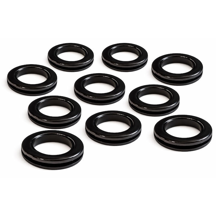 Set 10 inele tip capsa NEGRE Ø35 mm pentru perdele si draperii, compatibile galerii Ø28 mm sau mai mici, plastic rezistent, reutilizabile