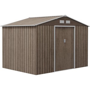Magazie, 277x195x192 cm, Outsunny, 4 ventilatii, 2 usi glisante, otel, maro deschis