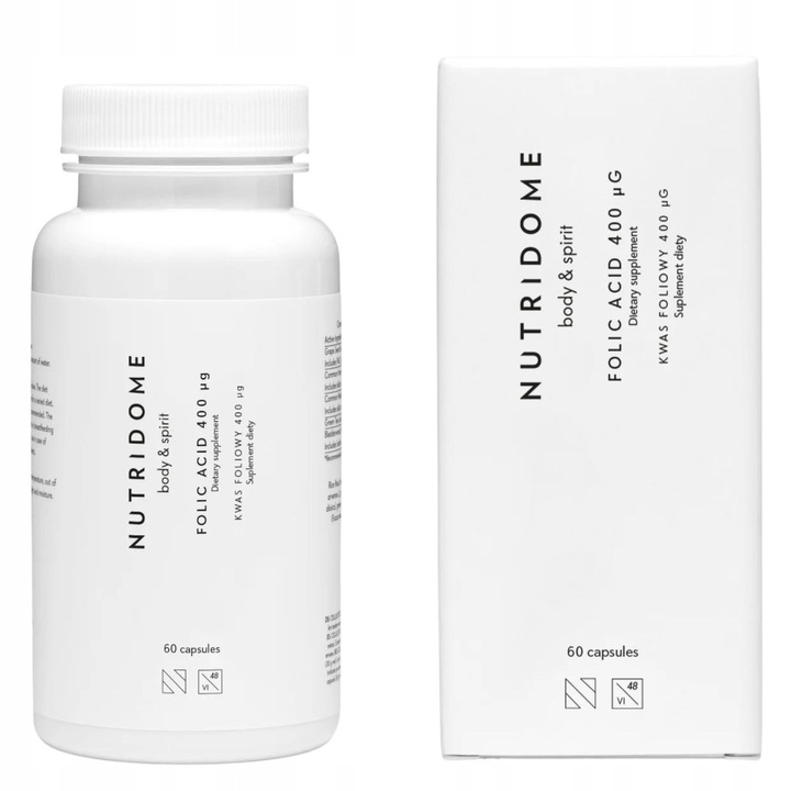 Фолиева киселина, Nutridome, 60 капсули, за бременни жени, 800 µg на дневна порция, поддържа здравето, без добавки