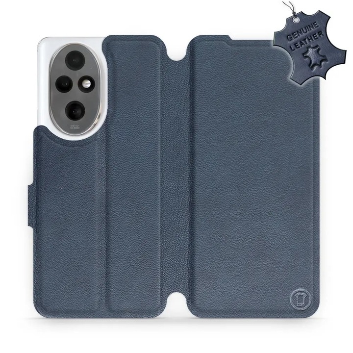 Калъф за телефон, естествена кожа, MobiWear, син, за телефон Honor 200