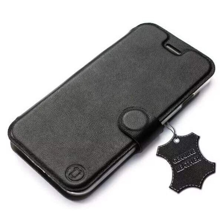 Telefontok, természetes bőr, MobiWear, Samsung Galaxy M21-hez, fekete